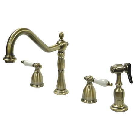 Kingston Brass Widespread Kitchen Faucet, Antique Brass KB1793PLBS